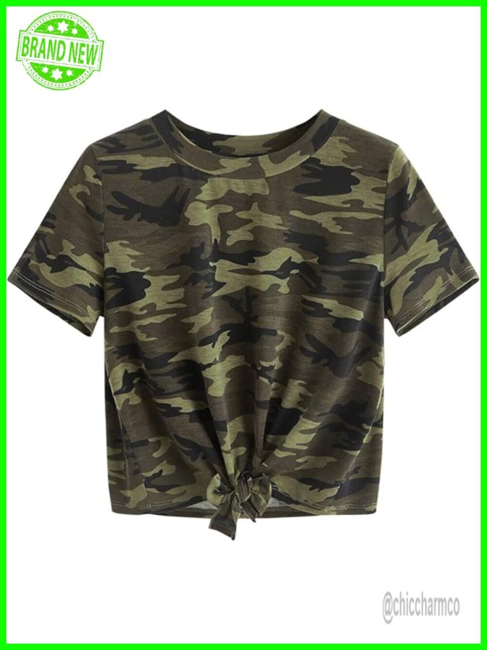 Casual Tie Knot Crop T-Shirt Ribbed Knit Rayon Spandex Summer Top